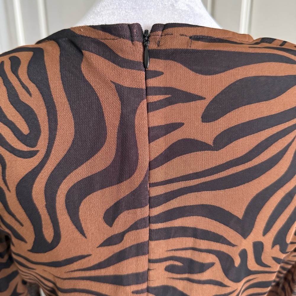 Anna Brown and Black Zebra Print Mesh Midi Cut-out Dress Size M - Picture 6 of 9